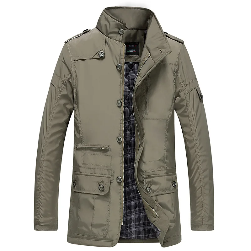 Spring and Autumn Winter Business and Leisure Stand Up Collar with Cotton Thick Fit Slim Fit Medium Length Jacket for Men