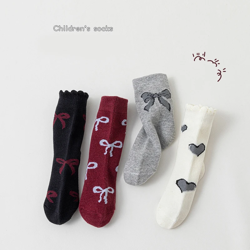 مجموعة من 4 أزواج من جوارب الكاحل للأطفال بربطة عنق لطيفة من القطن على الطراز الكوري جوارب فتاة الأميرة الحلوة #4