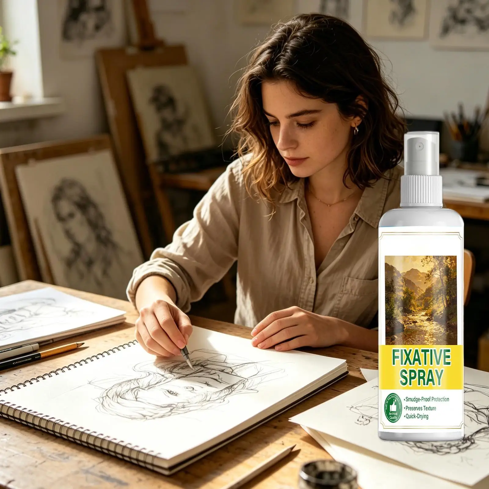 100ml Smudge-Proof Quick Drying Fixative Spray Art Protective Primer for Pencil Charcoal Acrylic Gouache Oil Paintings Wallpaper