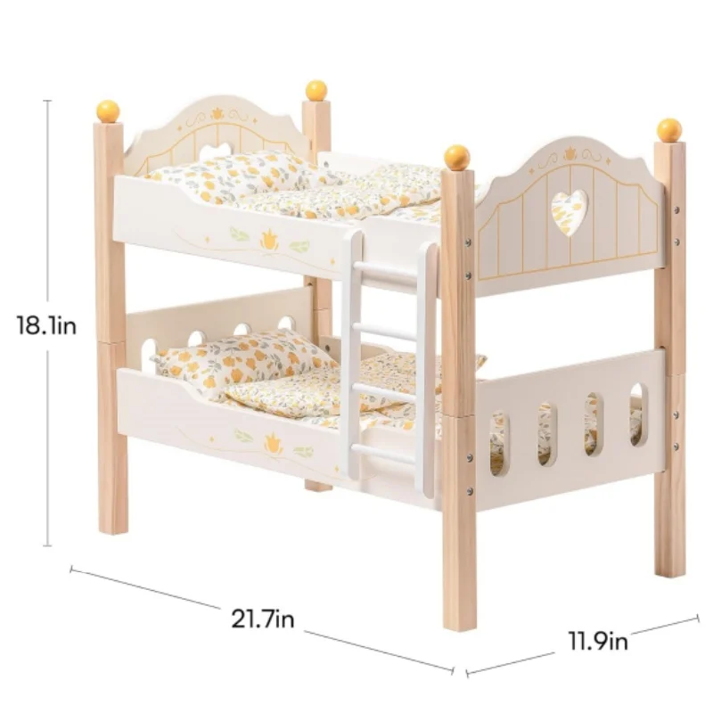 Robotime Robud ตุ๊กตาเด็กเตียงสองชั้นตุ๊กตาเปลสําหรับตุ๊กตา 18 นิ้วตุ๊กตาไม้เตียงเปลเหมาะกับสาวไม้ 2 ชิ้นเตียง