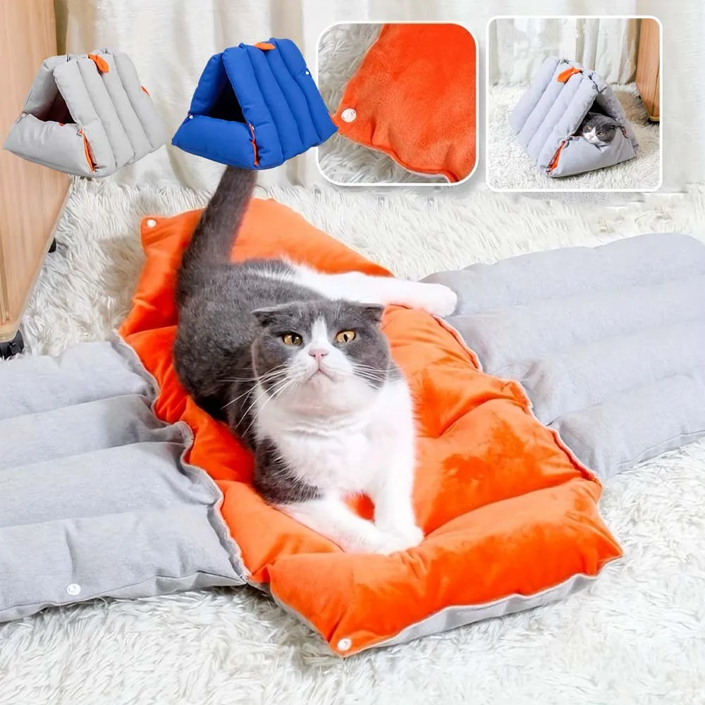 

Soft Warm Cat Mat Pet Cave Bed Triangle Shape Transformable Plush Perfect for Cold Seasons for Small Dogs Cats Лежанка Для Кота
