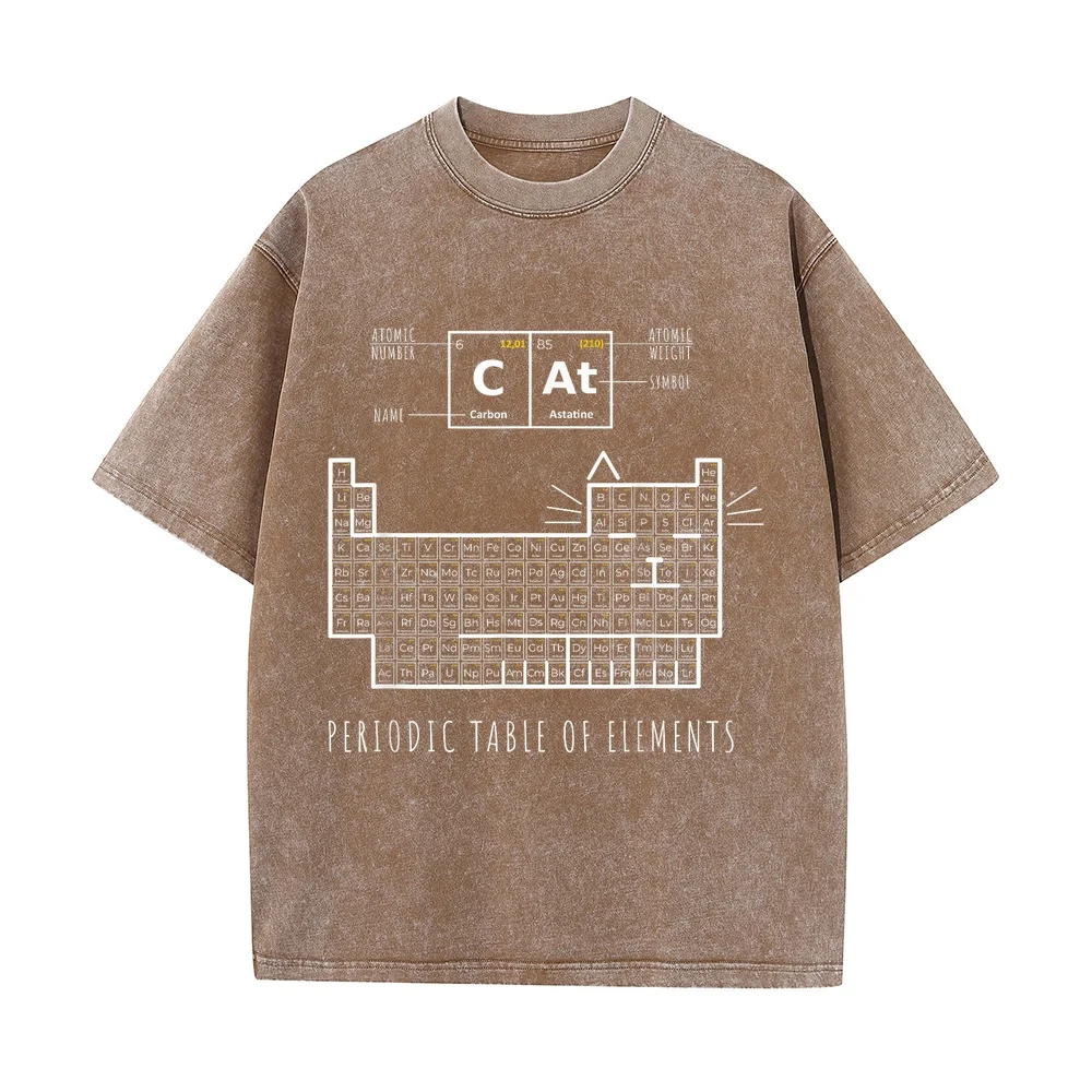 The Chemistry Cat Periodic Table of Elements T-Shirt Emo Clothes 기능성 Japanese Style Printed Autumn Summer Print Cotton Kitten