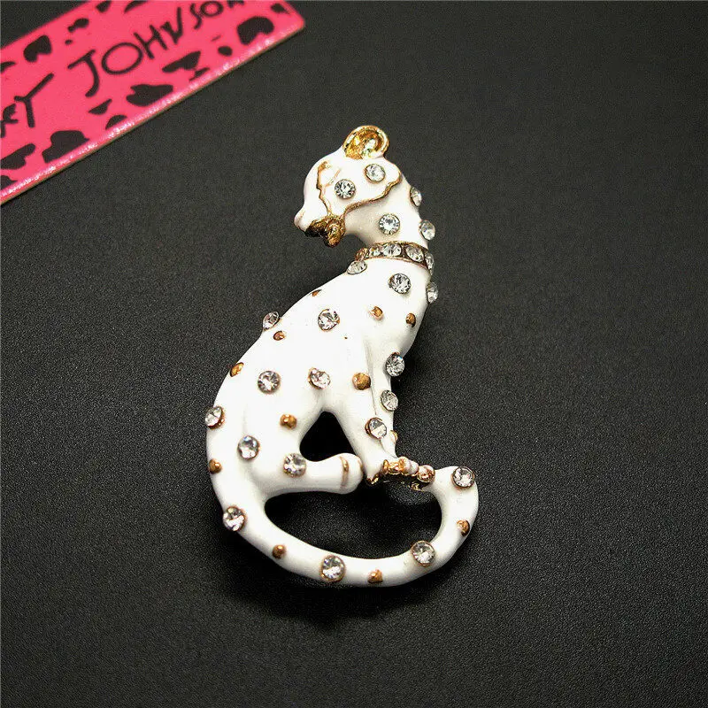 

New Cute White Enamel Crystal Leopard Rhinestone Fashion Women Charm Brooch Pin