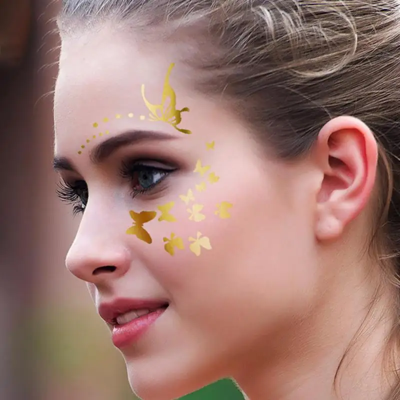 1 ~ 20 قطعة من ملصقات الوشم اللامعة وشم الوجه فلاش ذهبي وفضي وشم مؤقت للوجه وشم معدني مصري مقاوم للماء