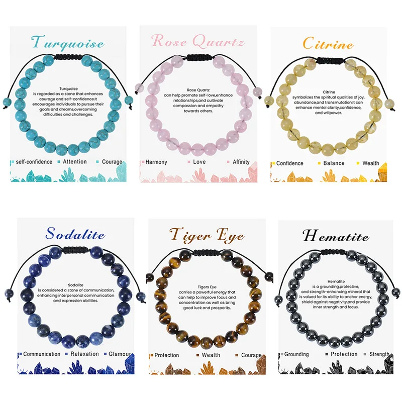 Bracelets d'améthystes de guérison réglables pour femmes et hommes, pierre naturelle, perles de 8mm, tressé, soulagement du Stress, bijoux d'anxiété