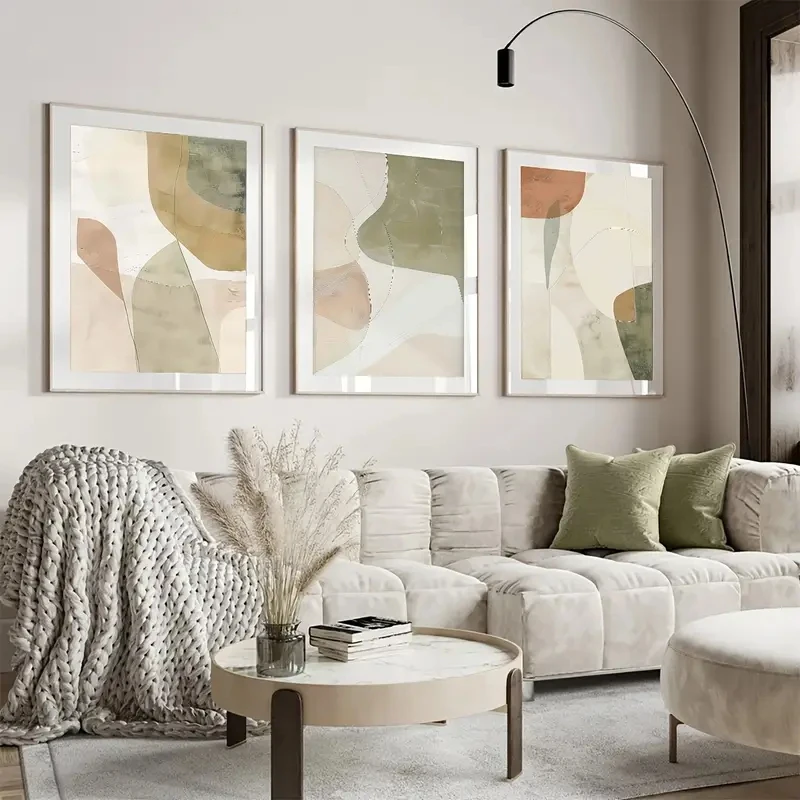 

3pcs Modern Abstract, Simple, Neutral Pink and Green Line Canvas Poster Wall Art Living Room Office and Home Decoration Painting