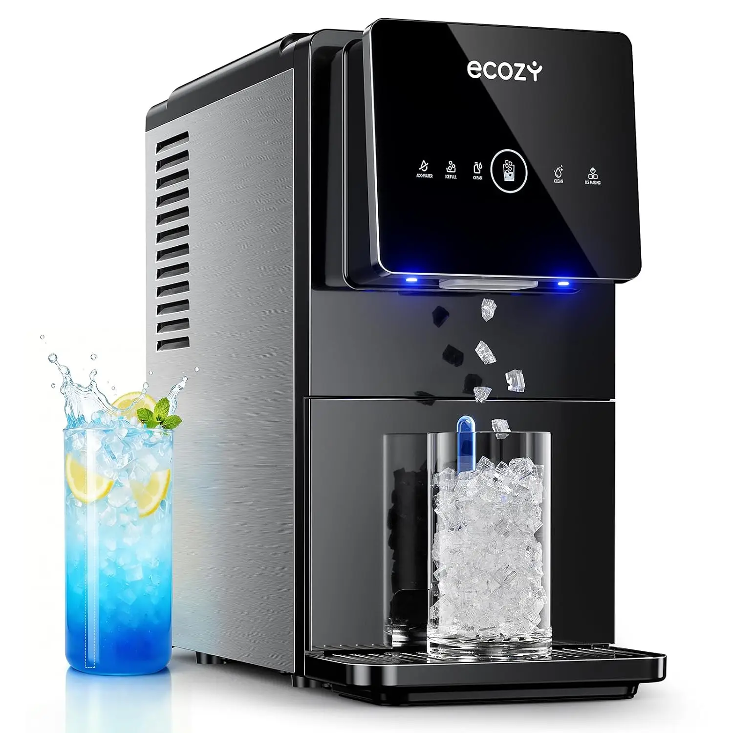 Countertop Nugget Ice Maker Dispenser Featuring Touch-Free Ice Delivery, 40 lbs Daily Output