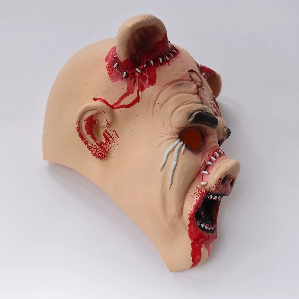 Horror Cry Pig Head Mask Cosplay Scary Bloody Demon Killer Animal Helmet Halloween Carnival Party Costume Props