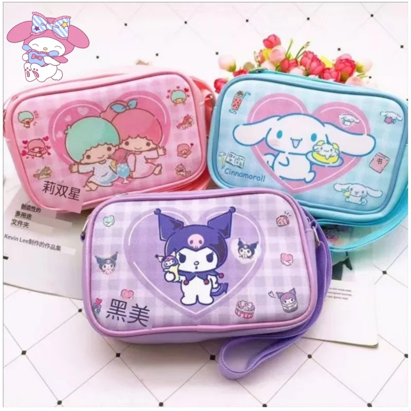 Sanrio cinnamoroll my melody kuromi-Bolso cruzado de PU para niñas, bolso de hombro de dibujos animados de gran capacidad, pequeño cambio