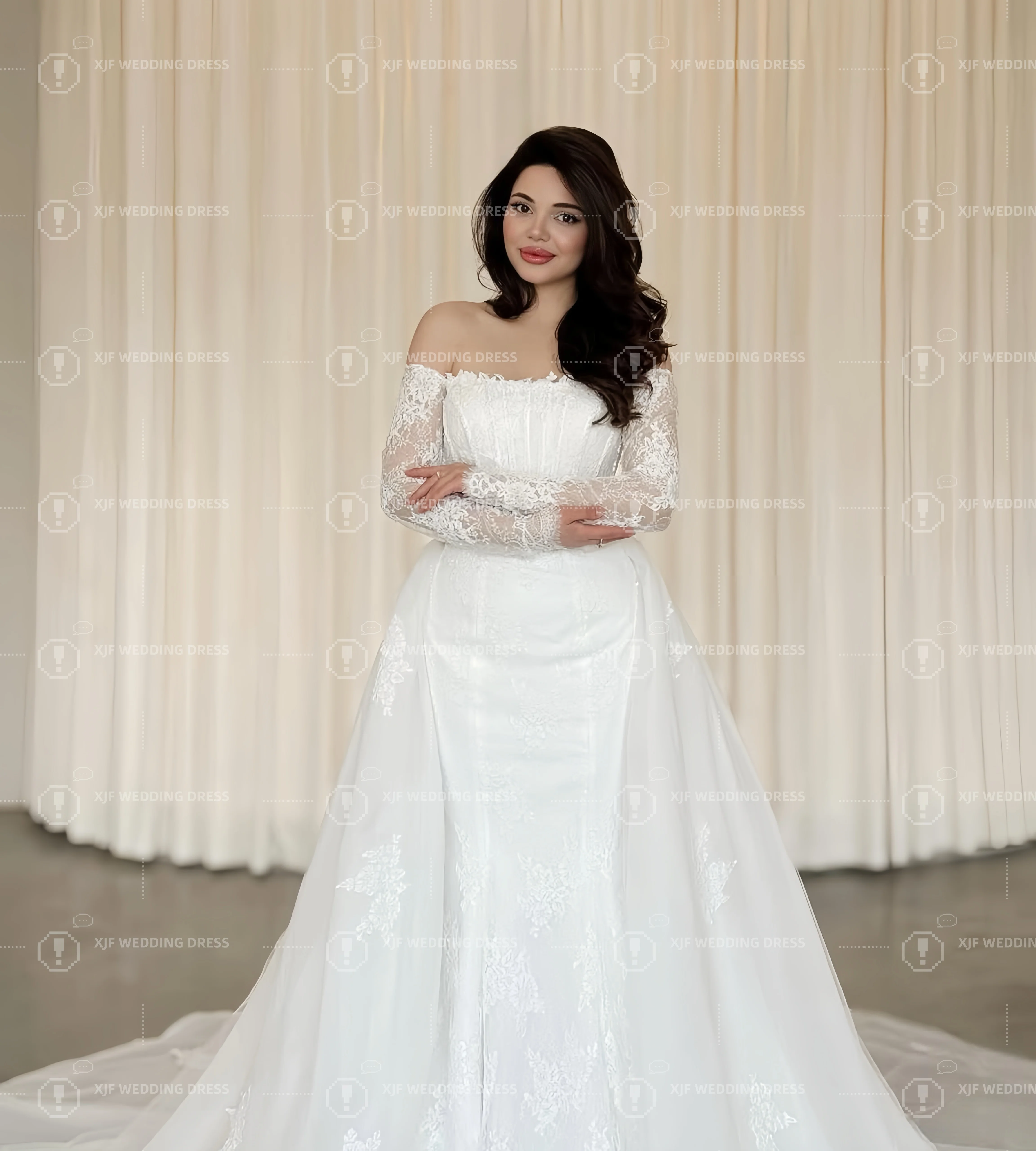 

Customzied strapless long-sleeved mermaid detachable wedding dress vestidos de novia amanda novias amanda novias official