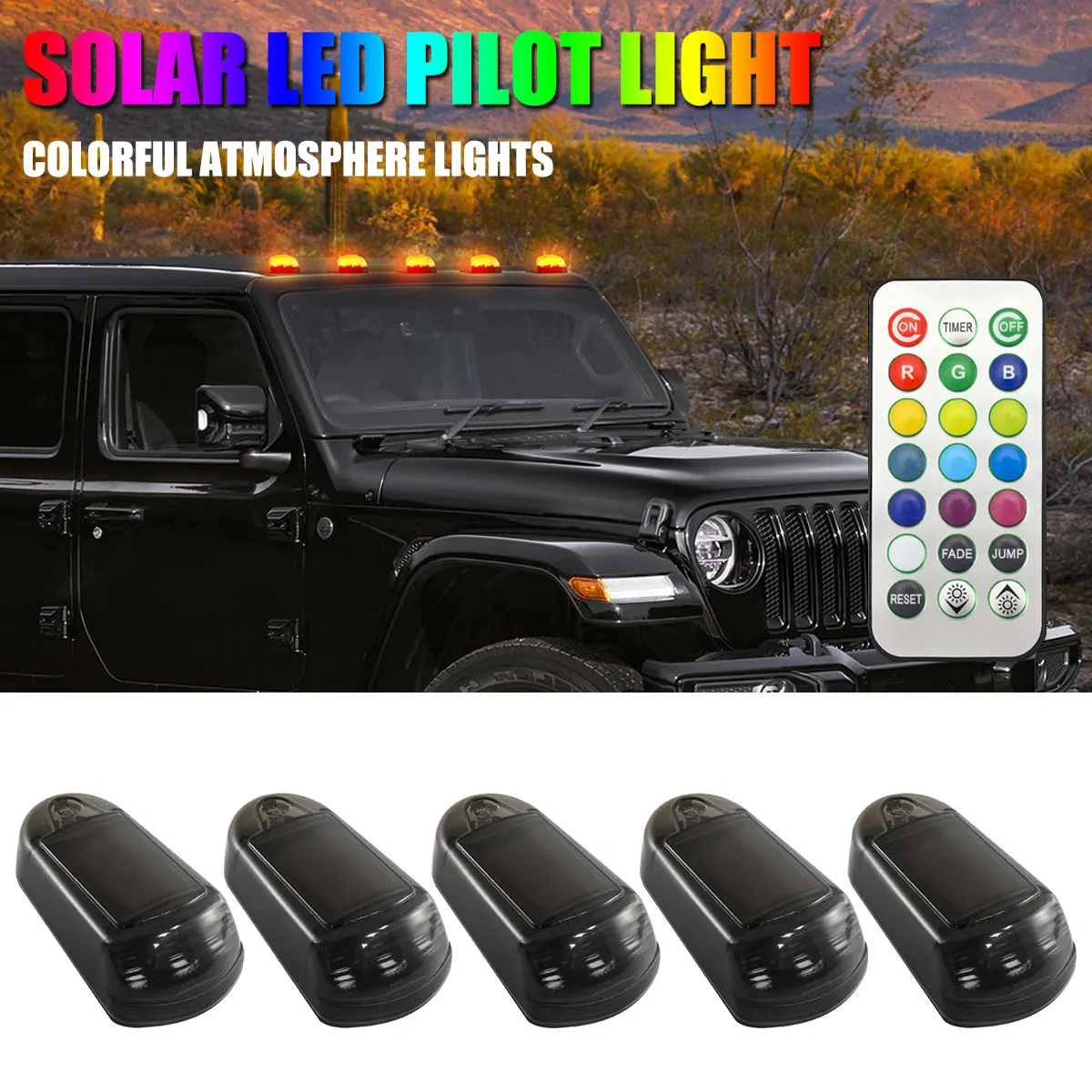 5/10Pcs Wireless Cab Lights For Truck Solar Cab Lights Punch-Free LED Lights 7 Colors Roof Lights For Universal Car Ceiling Lamp