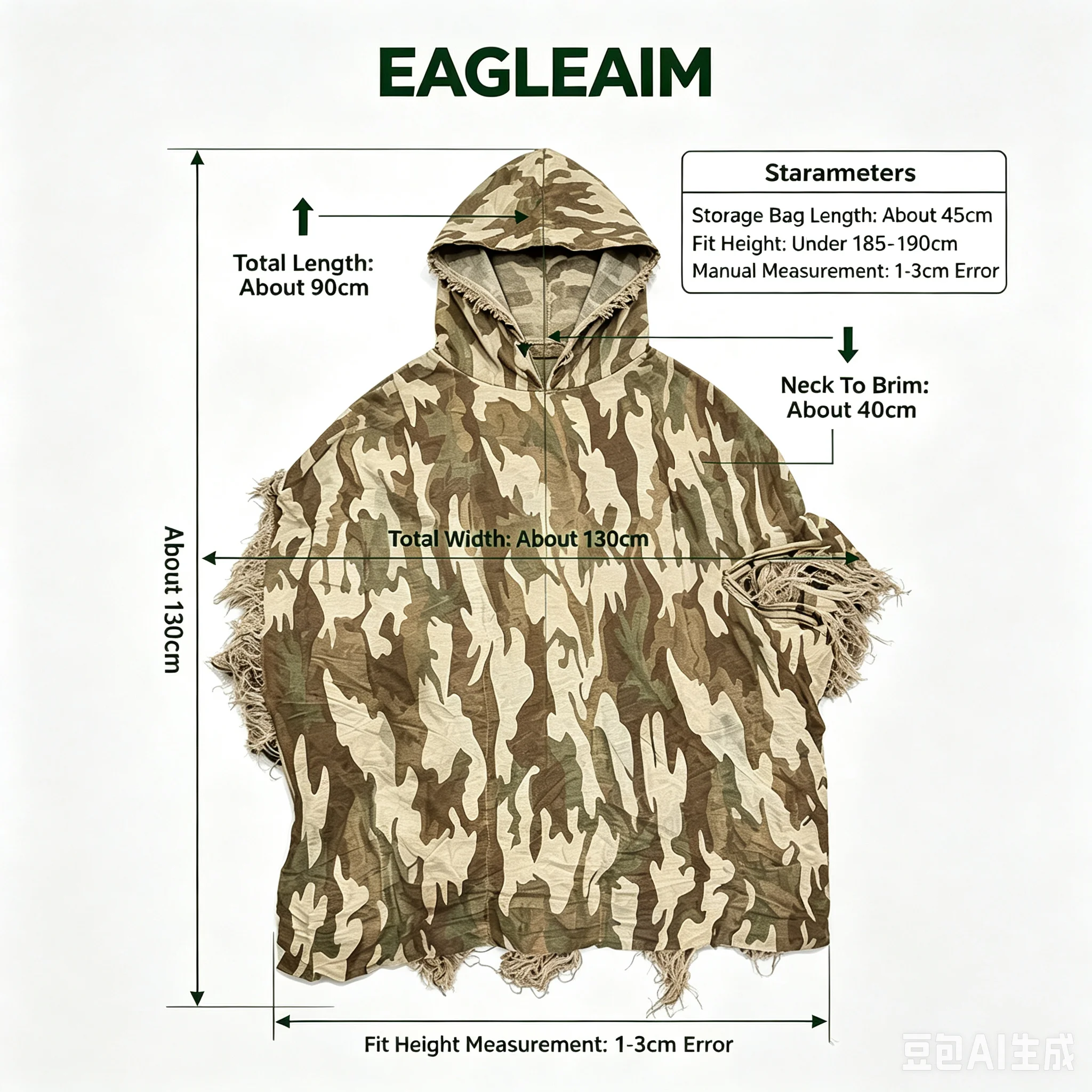EAGLEAIM 2 In 1 Ghillie Suit Poncho Set, Camo Ghillie String Wrap For Rifle Bow Outdoor Hunting Snipe Concealment Ghillie Poncho