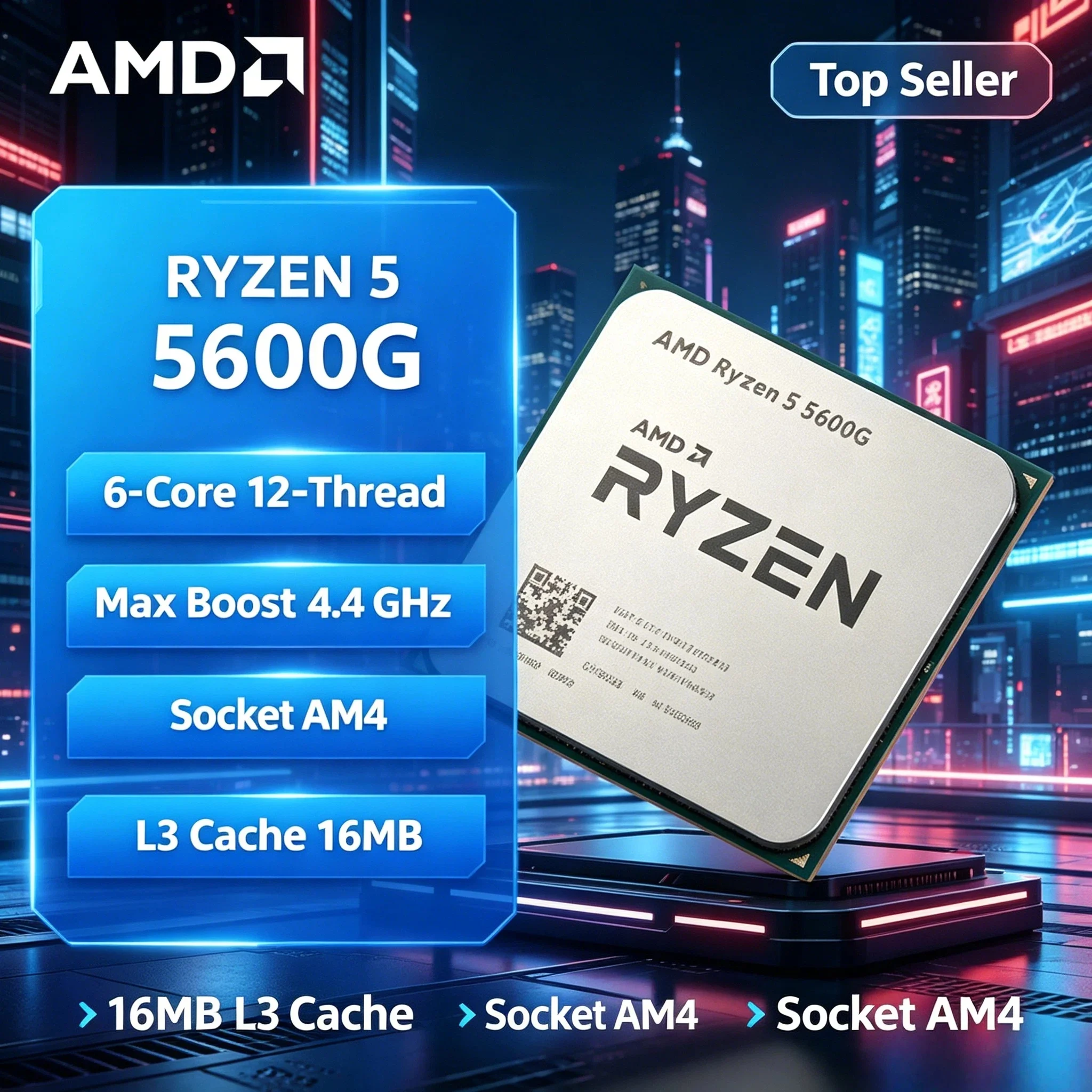 Procesador AMD Ryzen 5 5600G de 4.4GHz, 6 Núcleos, 12 Subprocesos, Desbloqueado, para PC de Escritorio, Socket AM4, para Juegos, sin Ventilador, R5 5600G Ultra 4K