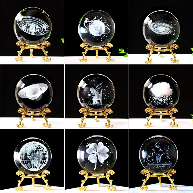 3D Crystal ball With Stand Planet Laser Engraved Solar System Globe Astronomy Gift Birthday Gift Glass Sphere Home Decoration