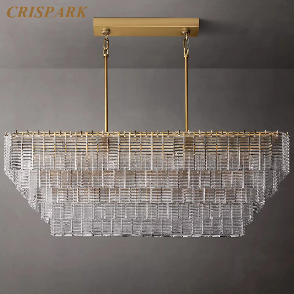 Sirene Clear Glass Rectangular Chandelier LED Luxury Dining Room Ceiling Chandelier Lighting Modern Home Tiered Hanging Lamps