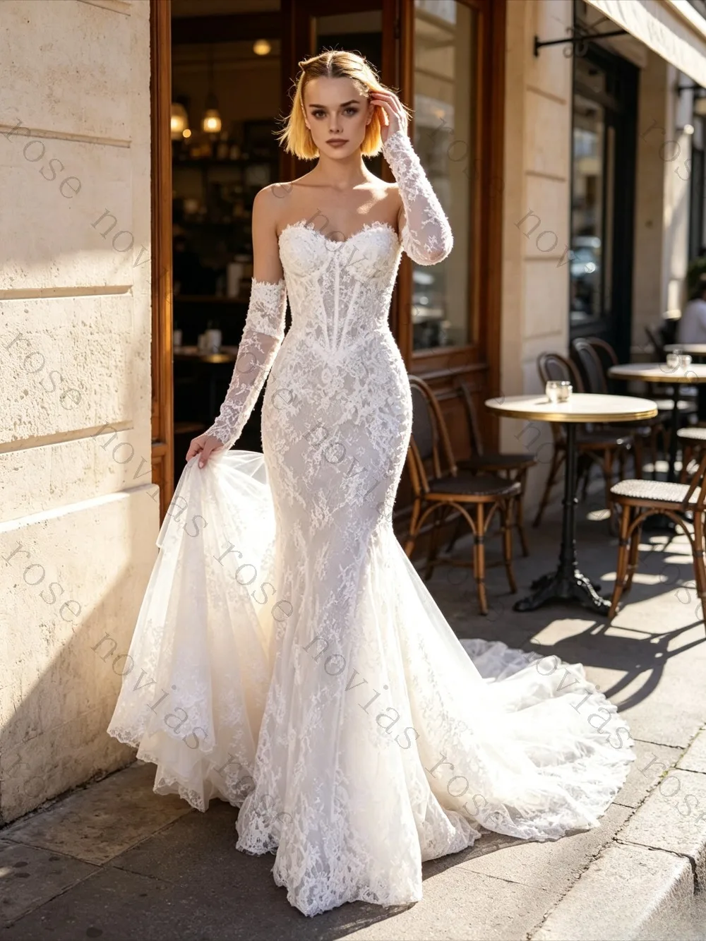Customized Lace Mermaid Wedding Dress with Train for 2026 Brides Elegant French Style Bridal Gown Perfect for Outdoor Ceremony