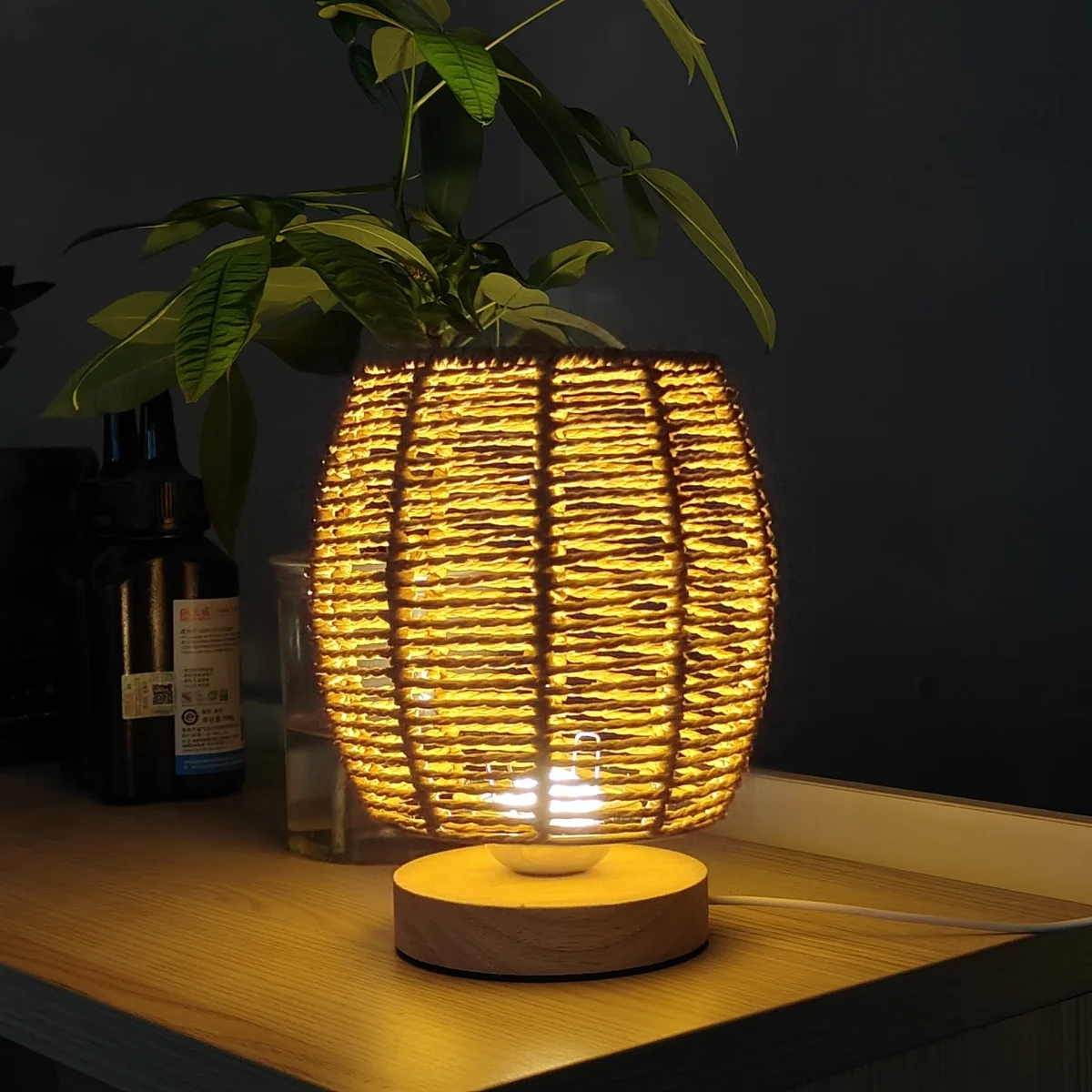 Countryside style hemp rope table lamp for home warm lighting, suitable for bedrooms, study rooms, living rooms