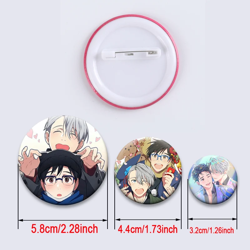 Anime YURI!!! on ICE Brooches Backpack Accessories Round Lapel Pins Yuri Katsuki Victor Nikiforov Yuri Plisetsky Cartoon Badge view 6