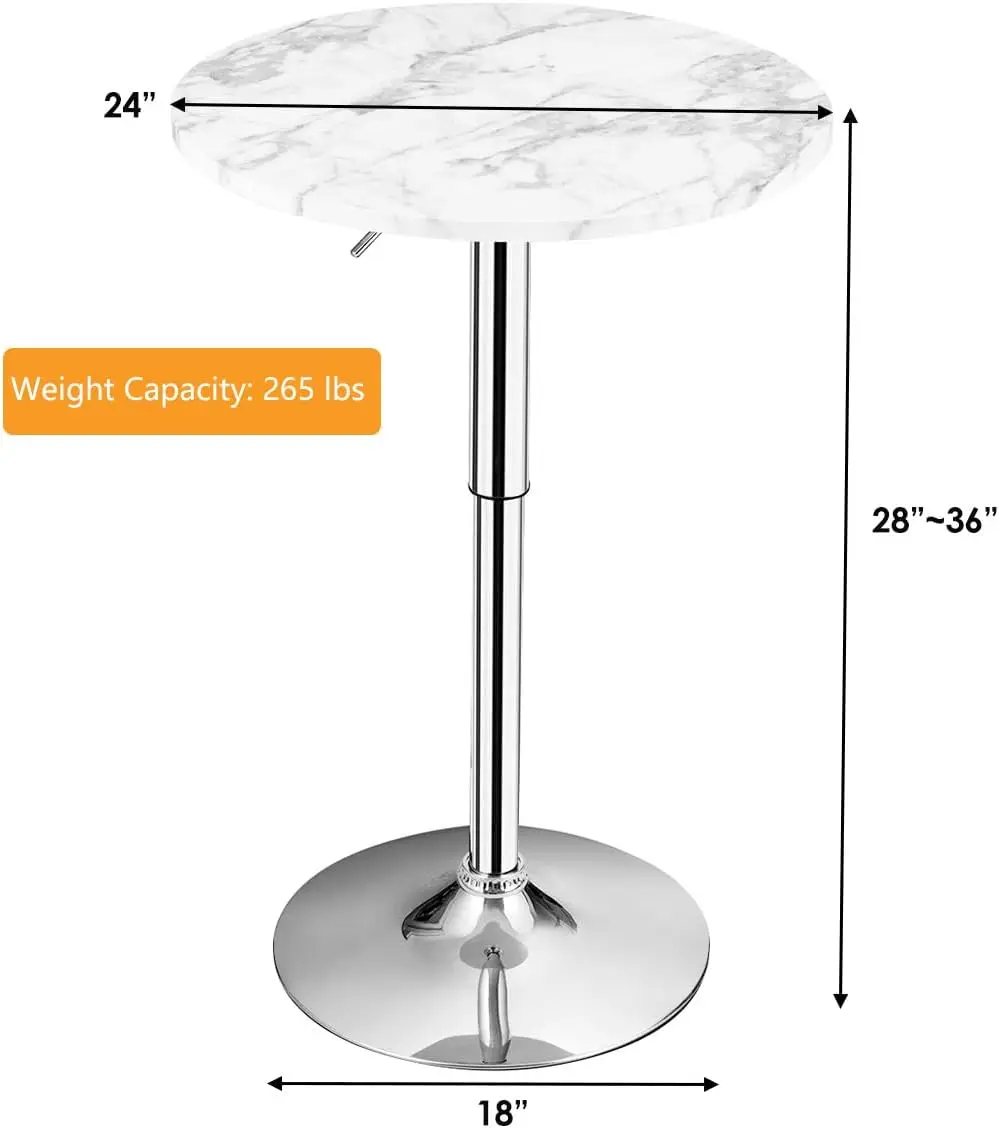 Byroce Round Bar Table, Cocktail Table Height Adjustable With 360° Swivel Top, Silver Leg & Base, High Pub Table For Bistro,