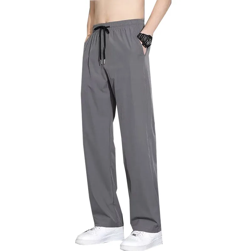 

Men's Pants Black Gray Ice Silk Thin Business Casual Loose Pants Plus Size Outdoor Elastic Breathable Straight Leg Sweatpants