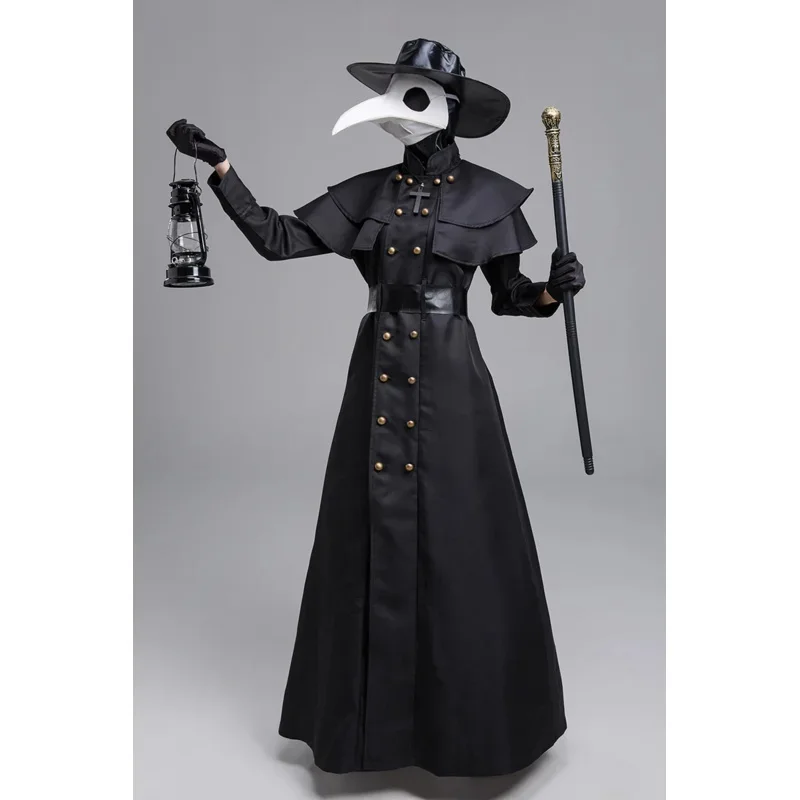 Halloween medieval com capuz robe praga médico traje máscara chapéu para homens monge cosplay steampunk sacerdote horror feiticeiro capa 5xl