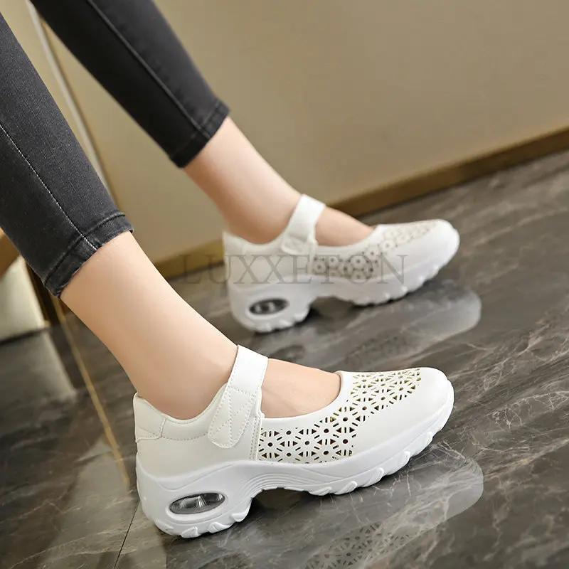 Summer New Style Women\'s Outdoor Sneakers Comfortable Breathable Hollow Casual Shoes Sports Mesh Womans White Shoes