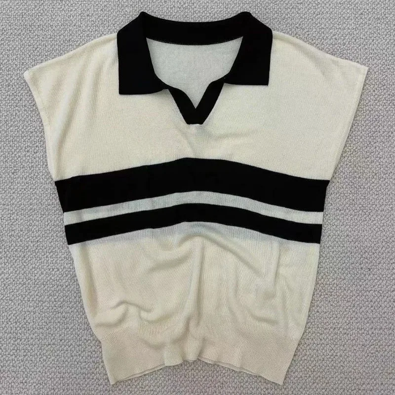 Woman T Shirt White Baggy Striped Polo Neck Women Harajuku Fashion Y2k Vintage Korean Clothing Kpop Youthful Clothes Aesthetic