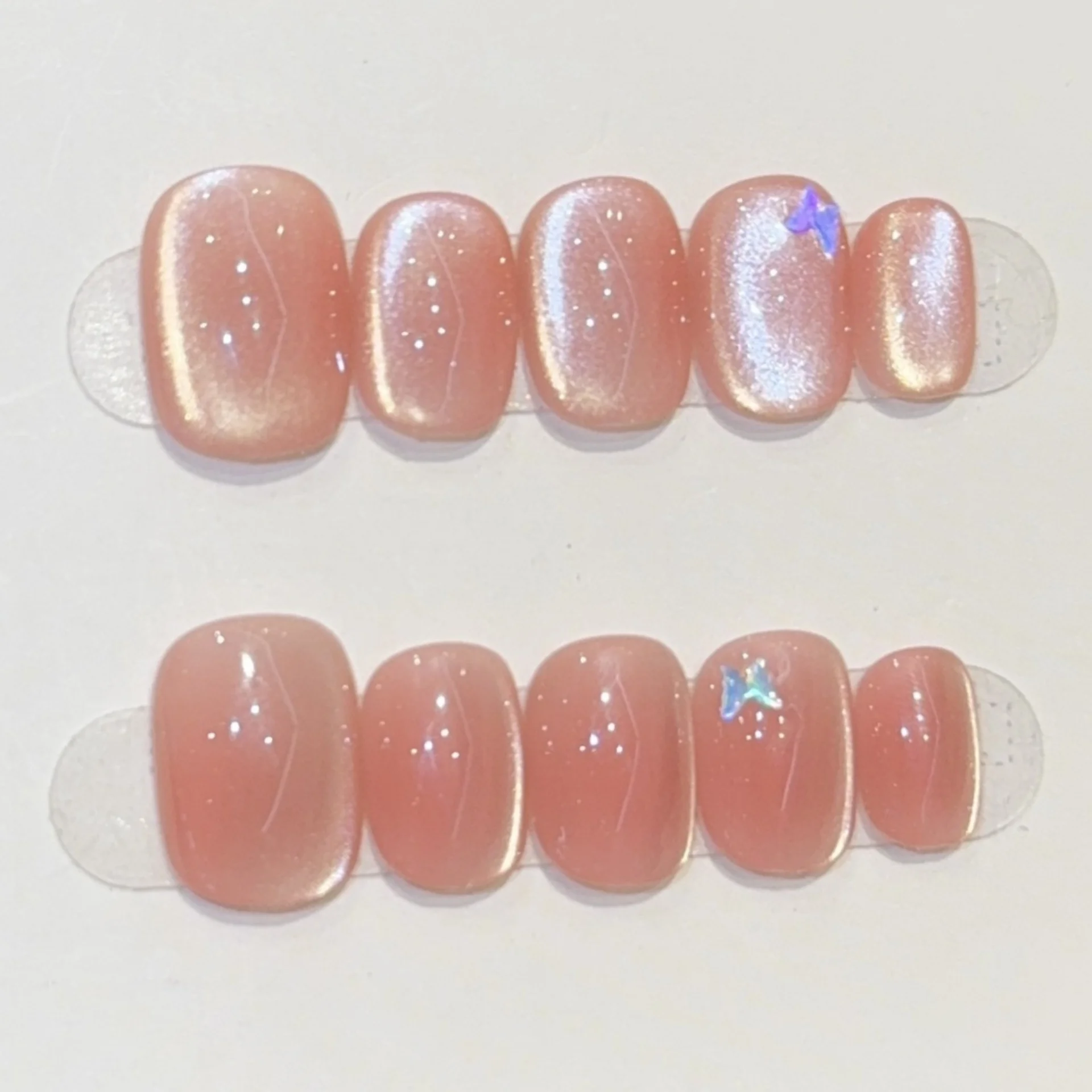 

10pcs Smudge Cat's Eye Press on Nails Tips Simple Shiny Wearable Short Square Round Fake Nail Nude Pink Full Cover False Nails