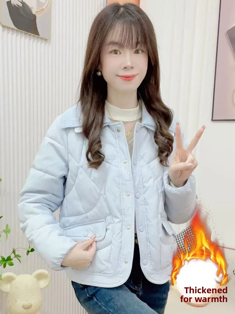 

Women's Fluffy Fce Lined Loose Fit Cotton Jaet Stand Collar Slimming Cardigan Outerwear Korean Sle Commute Faion