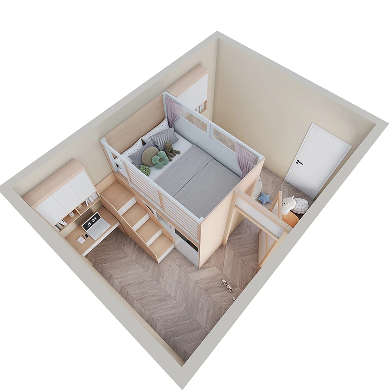 Small apartment with separate bed, one room becomes two rooms, and the space capsule gets on and off the bed.