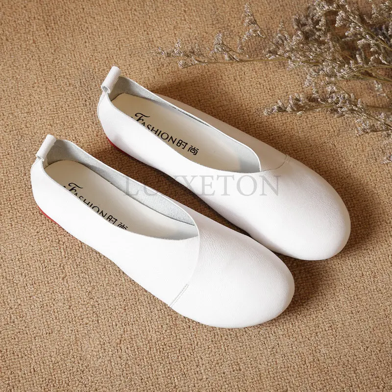 Genuine Leather Flat Shoes Woman Hand-sewn Leather Loafers Cowhide Flexible Spring Casual Shoes Women Flats Women Shoes