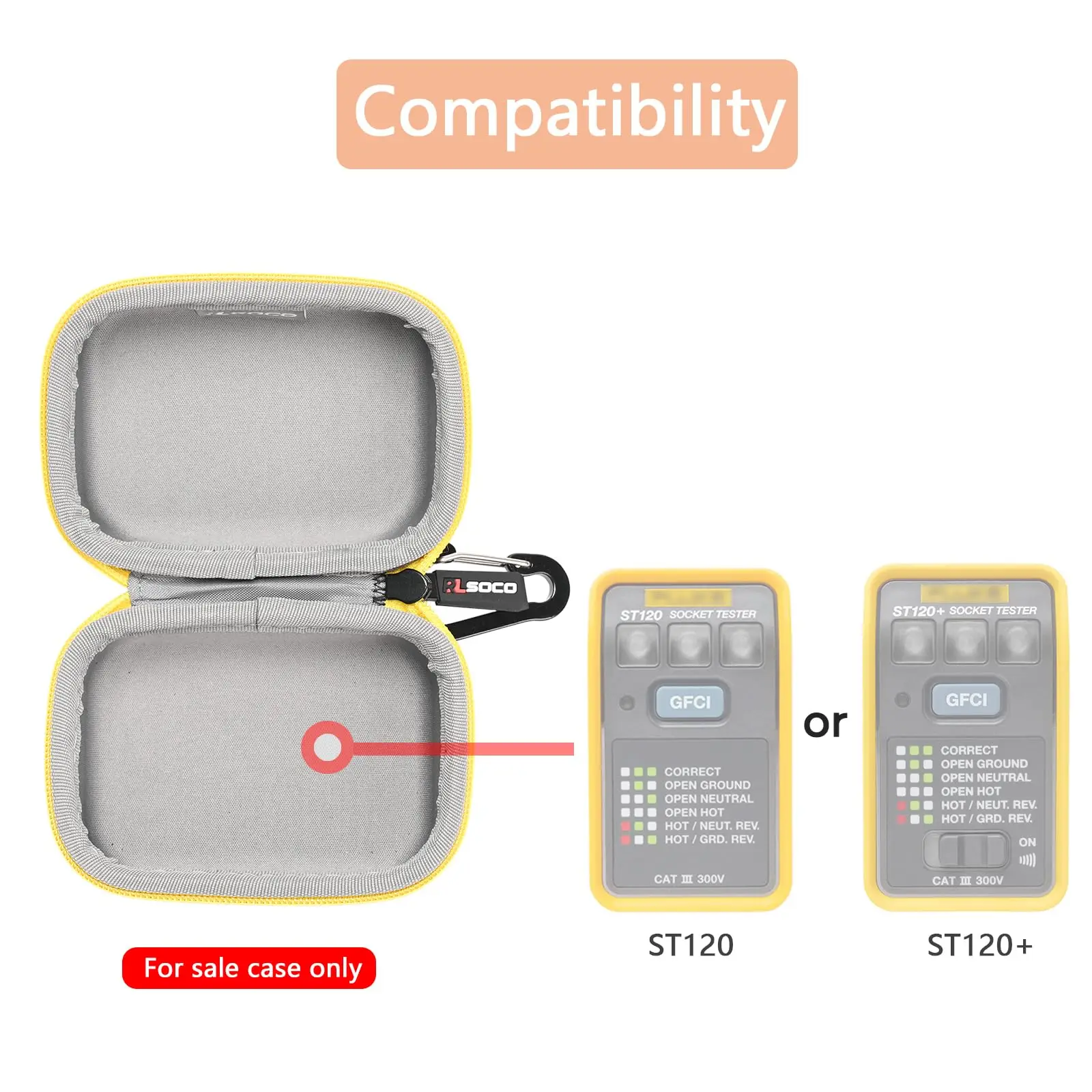 Hard Case for Fluke ST120+/ST120 GFCI Socket Tester Travel Organizer Bag with Sturdy Metal Hook Storage Pouch(Case Only)