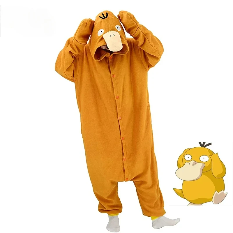 Psyduck Kigurumi نيسيس تأثيري حلي بطة منامة هالوين عيد الميلاد الصوف كامل الجسم بيجاما أنيمي ملابس خاصة دافئة Disfraz