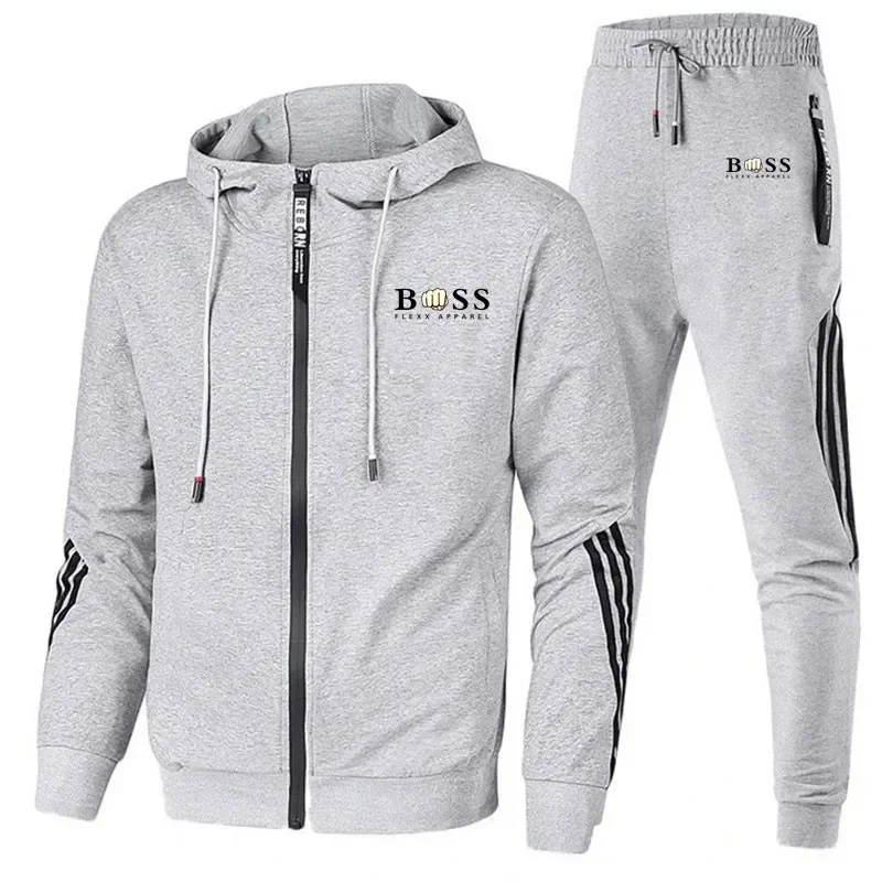 2024 Autumn New Fashion Sports Brand Set Men\'s Zip Hoodie+Pants Casual Fitness Jogging Sportswear Set