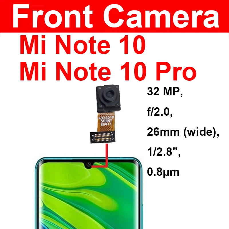 Front Facing & Back Camera Moduel For Xiaomi Mi Note 10 Pro Mi Note 10 Lite Small Main Camera For Flex Cable Replacement Parts