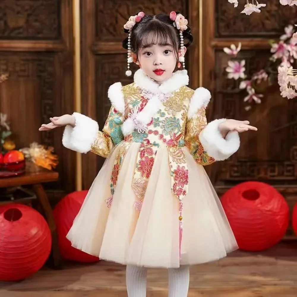 Chinese New Year Dress Girl Hanfu Festival Outfit Retro Chinese Ancient Costumes Kids Traditional Clothes