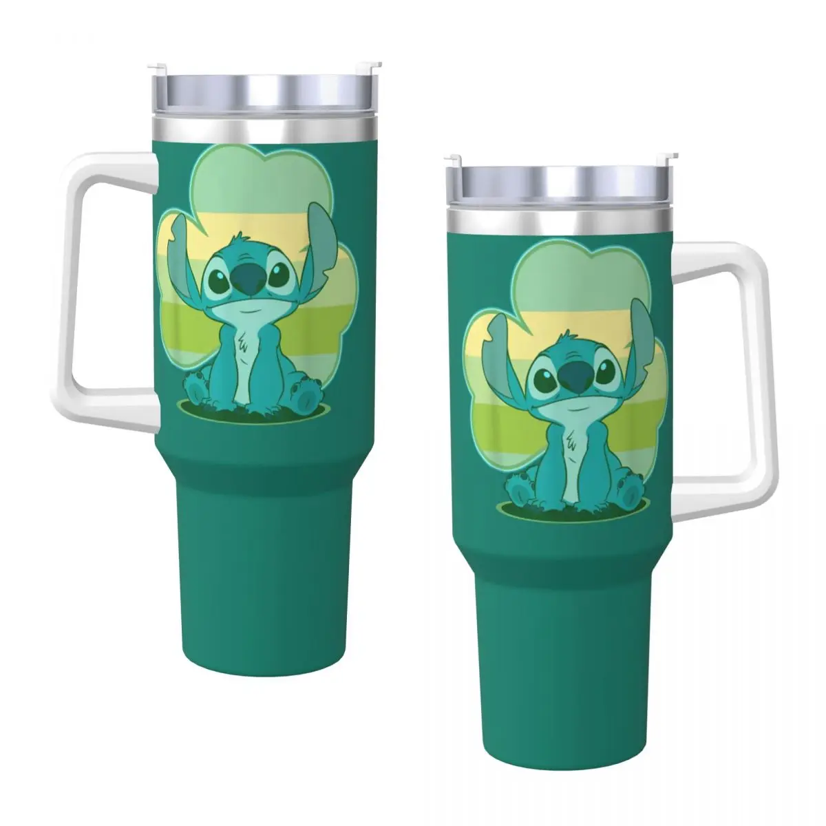 Lilo & Stitch St. Patrick's Day Stitch Clover Stainless Steel Tumbler Coffee Mug With Straws and Lid Large Capacity Car Mugs