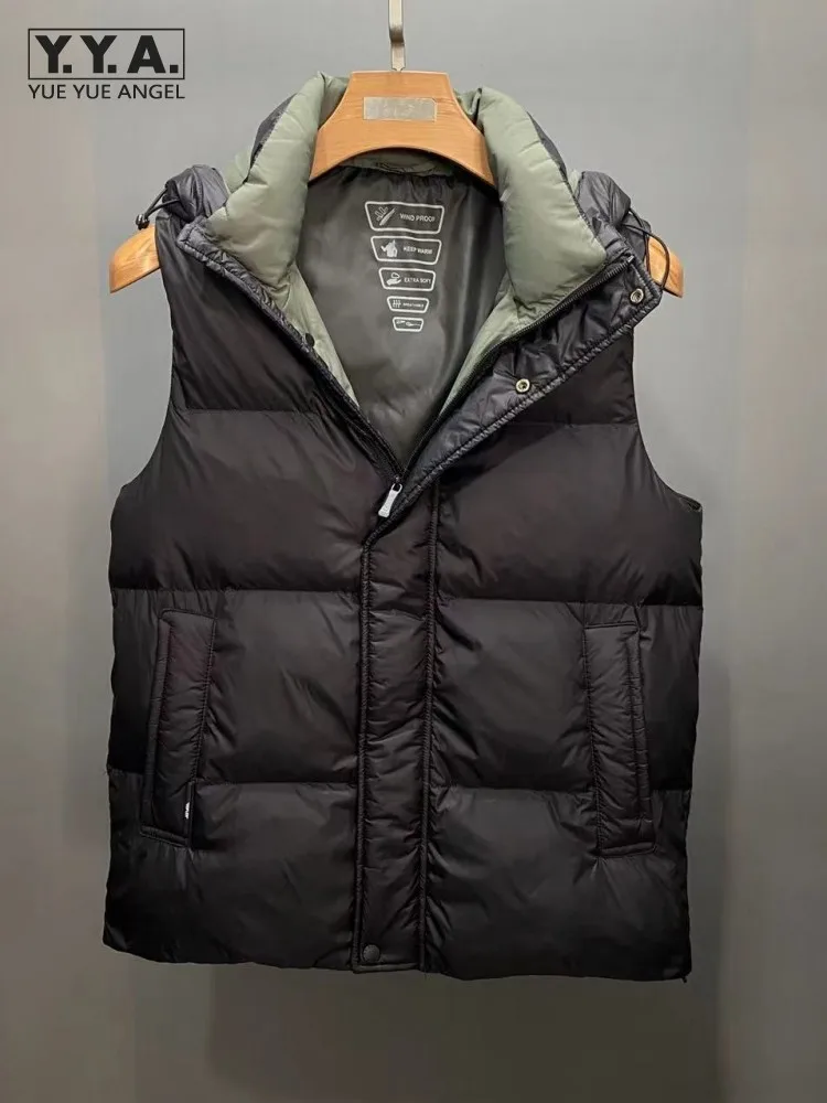 Winter Mens Vest Thick Warm Waterproof Windproof Outdoor Casual Sleeveless Down Jacket Zipper Slim Men Hooded Short Waistcoat