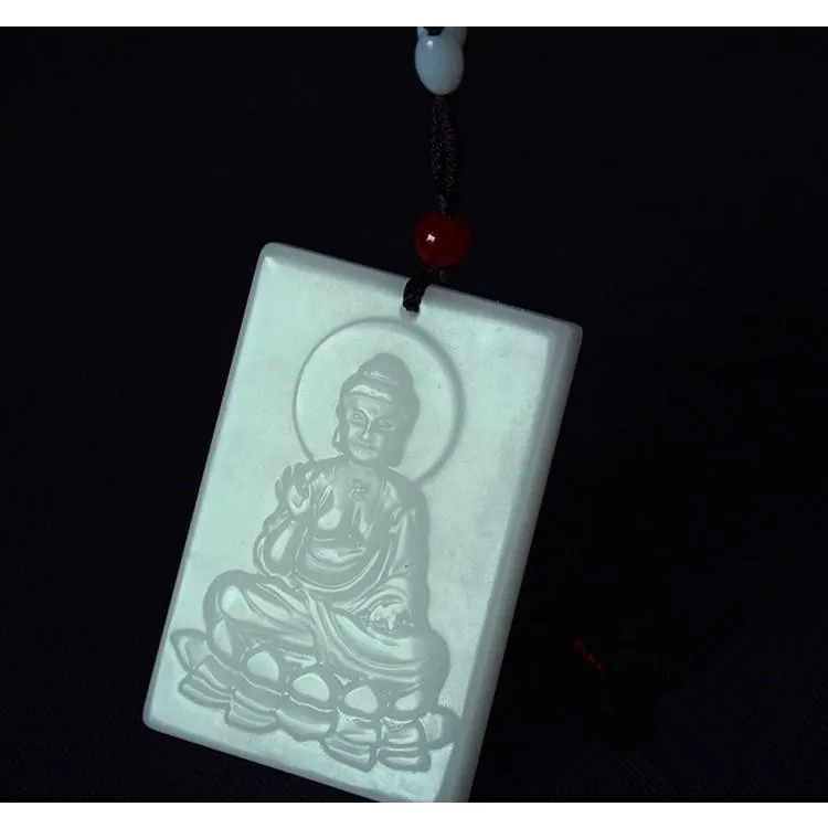 المواد المنغولية الخارجية Hetian، اليشم الأبيض يوم كبير Tathagata بوذا قلادة قلادة، نماذج للرجال والنساء #2