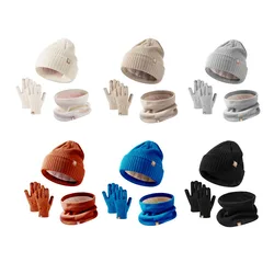 3 in 1 inverno bambini cappello sciarpa Set tre pezzi caldo lavorato a maglia ragazze ragazzi sciarpa termica Kit lana Alpaca calore esterno bambini Set