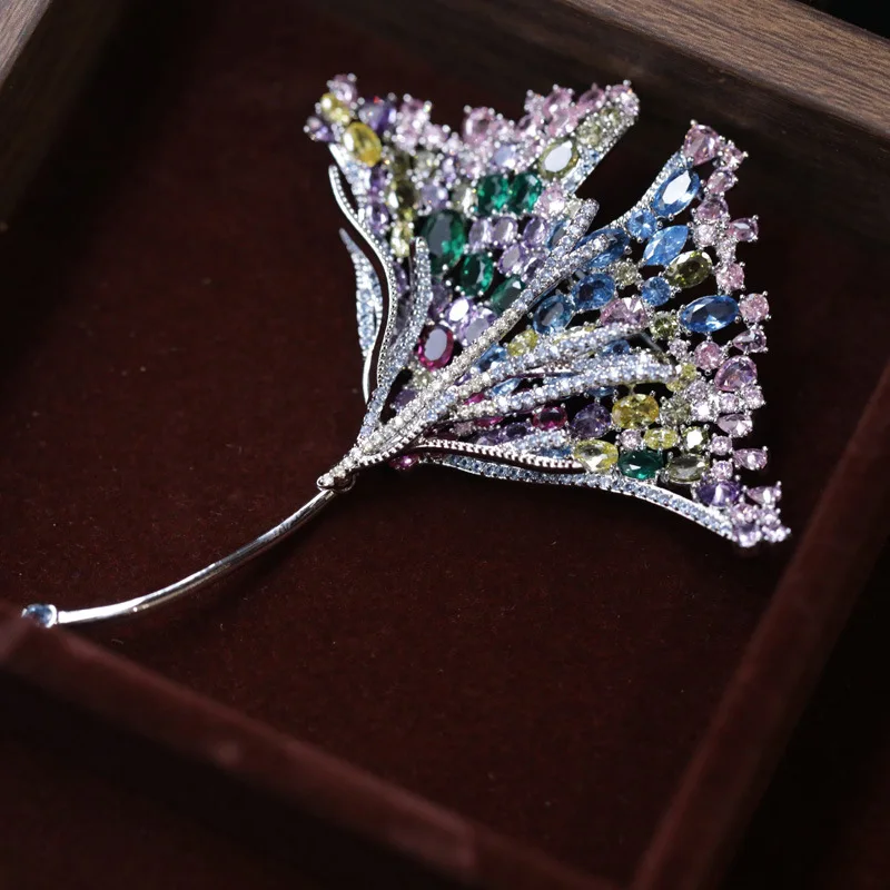 Delishe Colorful Zircon Silver Maple Leaf Necklace for Women Dazzling Luxurious Small-Scale Fashion International Jewelry