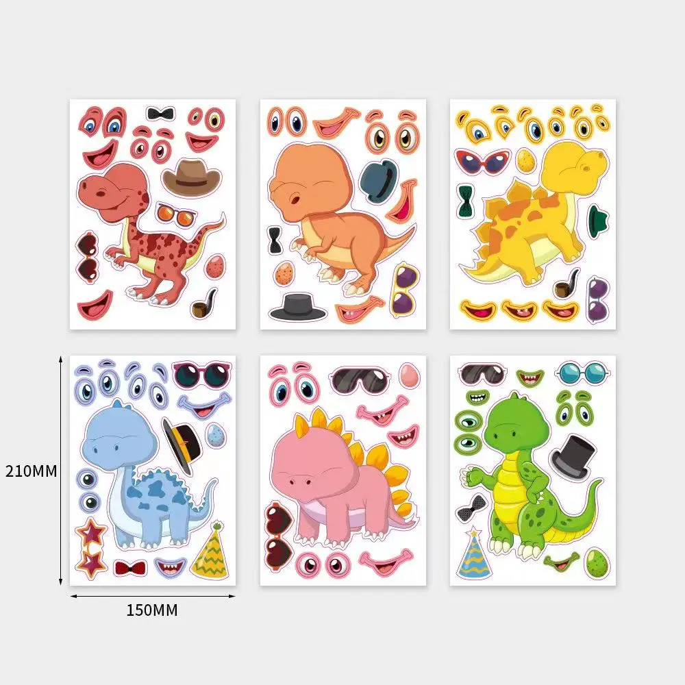 6-12sheets/pack Kids DIY Stickers Puzzle Games Make Animal Dinosaur Assemble Jigsaw Children Recognition Training Education Toy