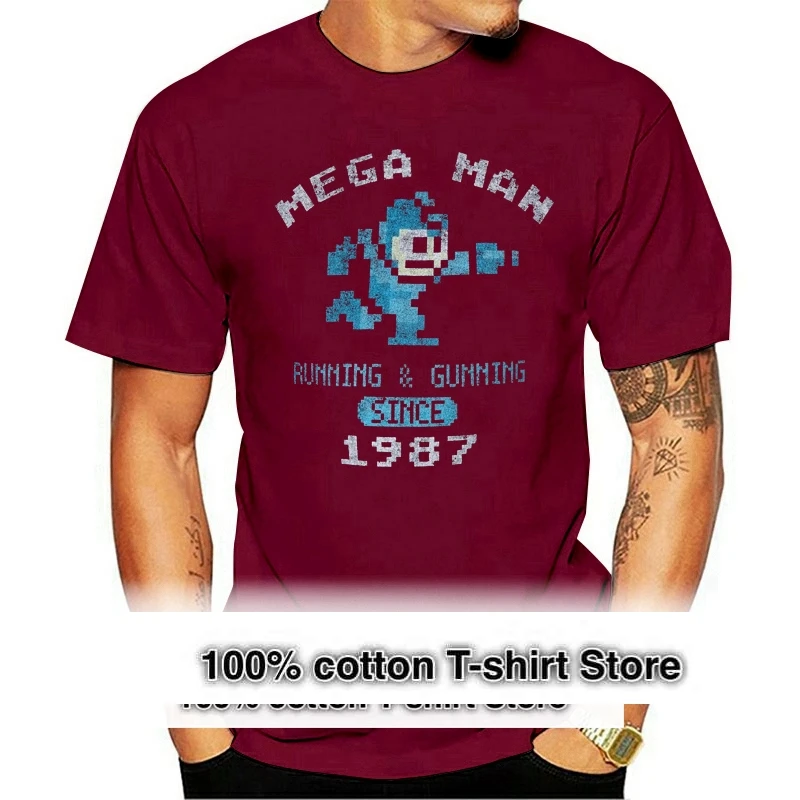 

Mega Man Runer And Guner Since 1987 Vintage T-Shirt Fashion Men T Shirt Clothing Printed Cotton Men O Neck Top