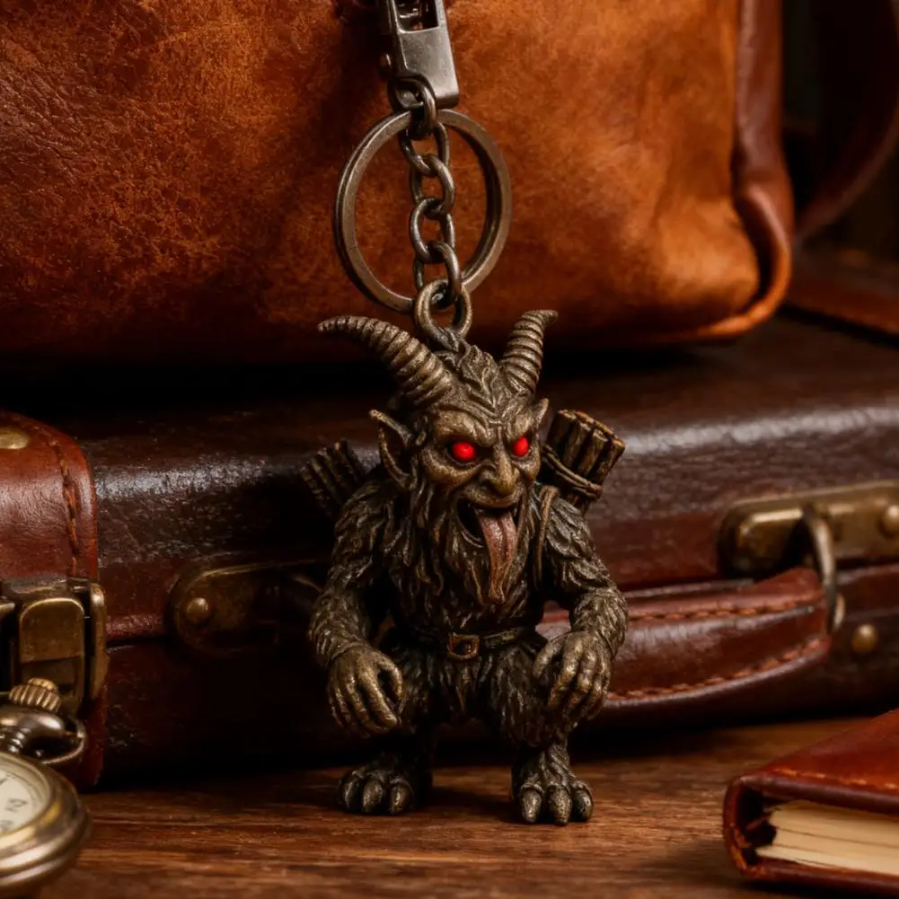 Krampus Keychain Vintage Carved Horror Creature Demon Key Ring Backpack Schoolbag Hanging Decoration Bag Charm Purse Pendant