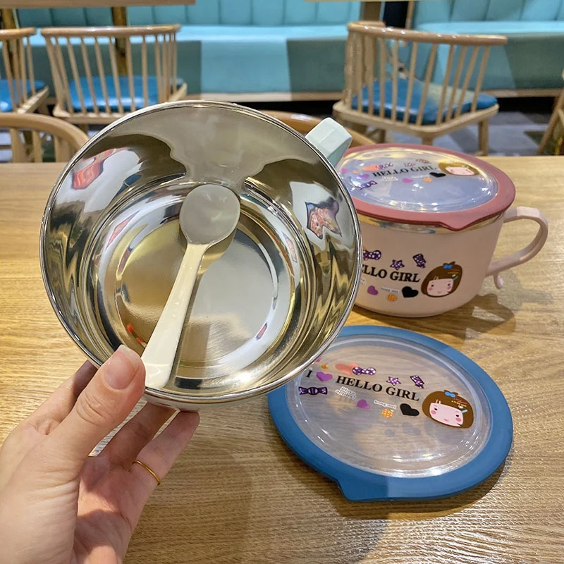 Nowe słodkie kreskówki termiczne pudełko na drugie śniadanie dla dzieci uczennica pudełko Bento ze stali nierdzewnej pojemnik na żywność błyskawiczna miska na makaron