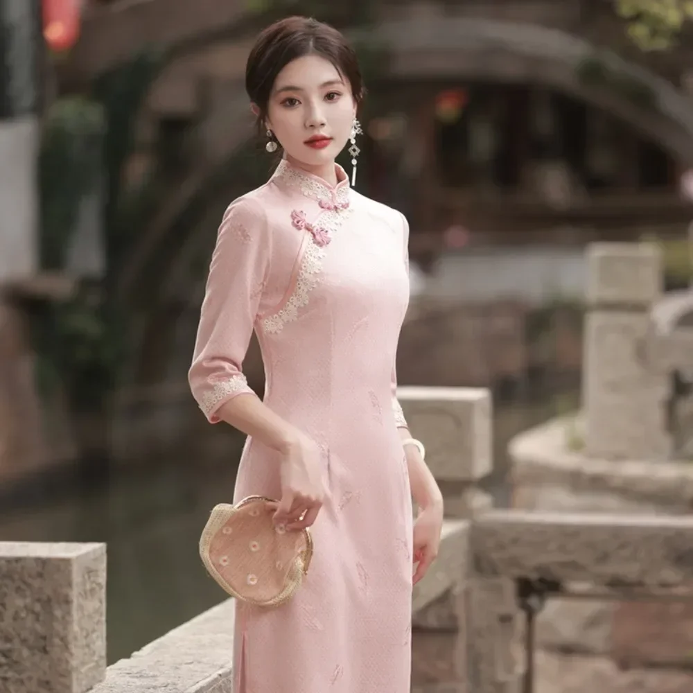 

Платье Cheongsam Qipao 2024, женское утягивающее платье и мягкая замшевая ткань, весеннее издание, винтажный стиль