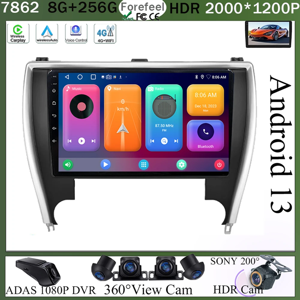 

10.1INCH Android 13 Car Radio For Toyota Camry 7 XV 50 55 2015 2016 2017 Multimedia 4G+WIFI Video Player Navigation GPS Stereo