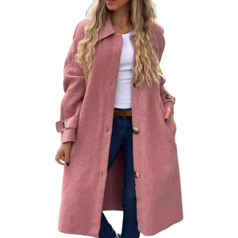 

Mid-length Wool Coat Women Outerwear Elegant Women's Woolen Coat with Lapel Side Pockets Mid-length Single for Fall/winter