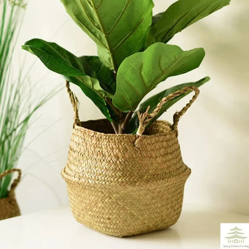 Wicker Basket Toy Organizer Folding Rattan Seagrass Storage Basket Laundry Woven Basket Plant Flower Pot For Home Garden