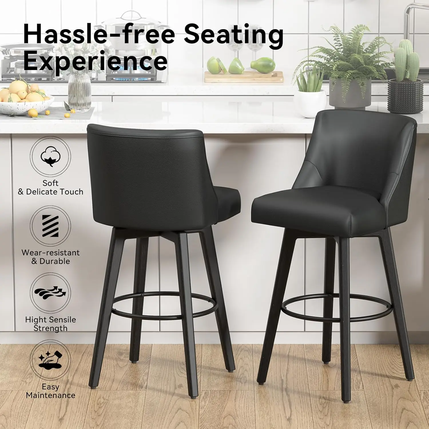 Counter Height Swivel Bar Stools Set of 2, 30 Inch Bar Stools with Footrest, Faux Leather Upholstered Barstools